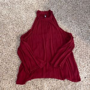 Burgundy Long Sleeve Cold Shoulder Top